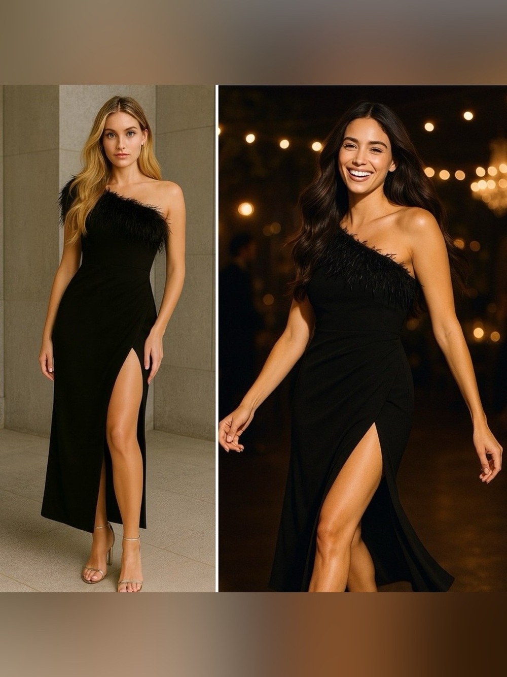 Mac Duggal 68147 Feather Trim One Shoulder Draped Dress Size 4 NWT Black